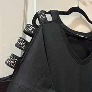 💥VENUS💥 Black Studded Cutout Shoulder Sweatshirt. this shirt is very black